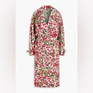 NWT FARM Rio Halftone Pink Bouganvillea Oversized Trench Coat Size Medium